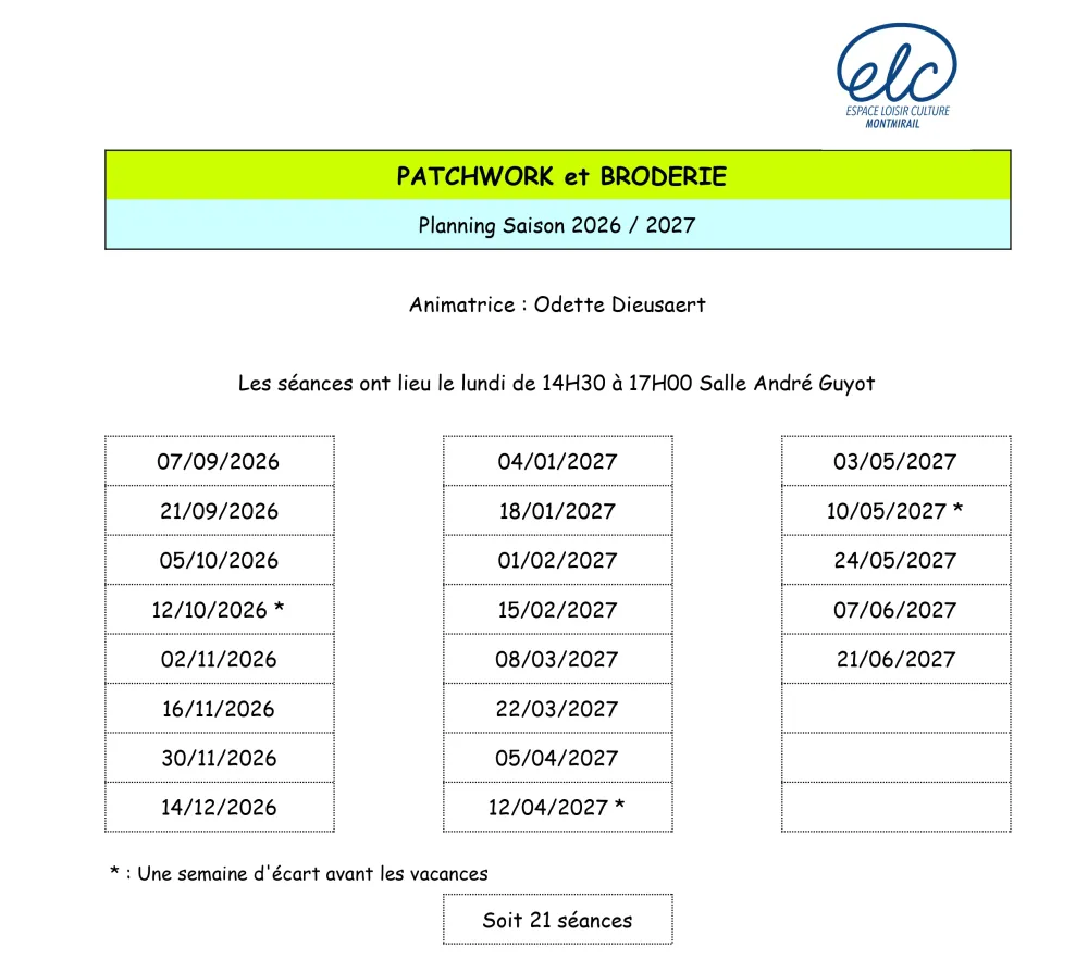 Patchwork & Broderie_Planning 2026-2027